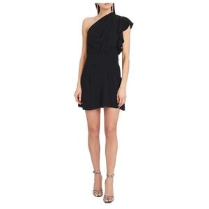 NWT IRO Bonzac one-shoulder ruffled crepe mini dress Black sz 42 US XL‎ $450
